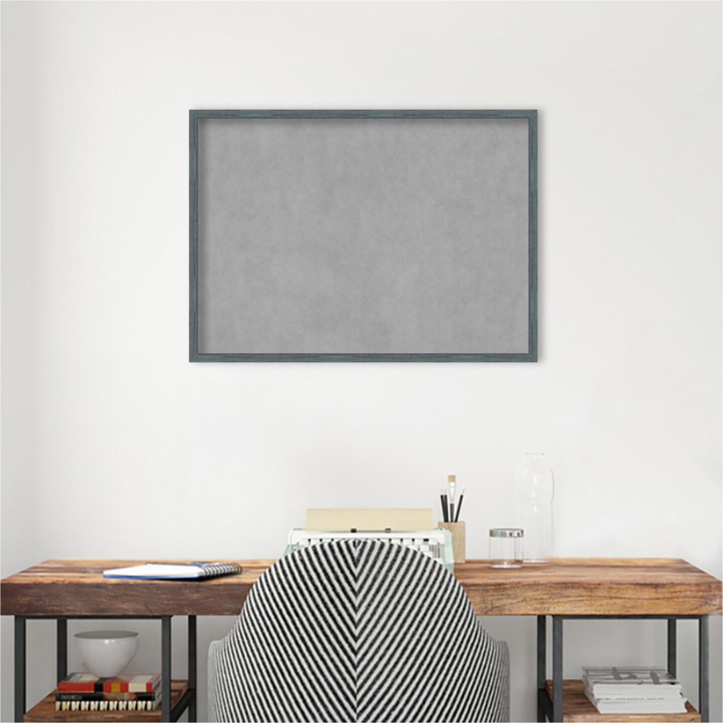 Dixie Blue Grey Rustic Narrow Wood Framed Magnetic Board