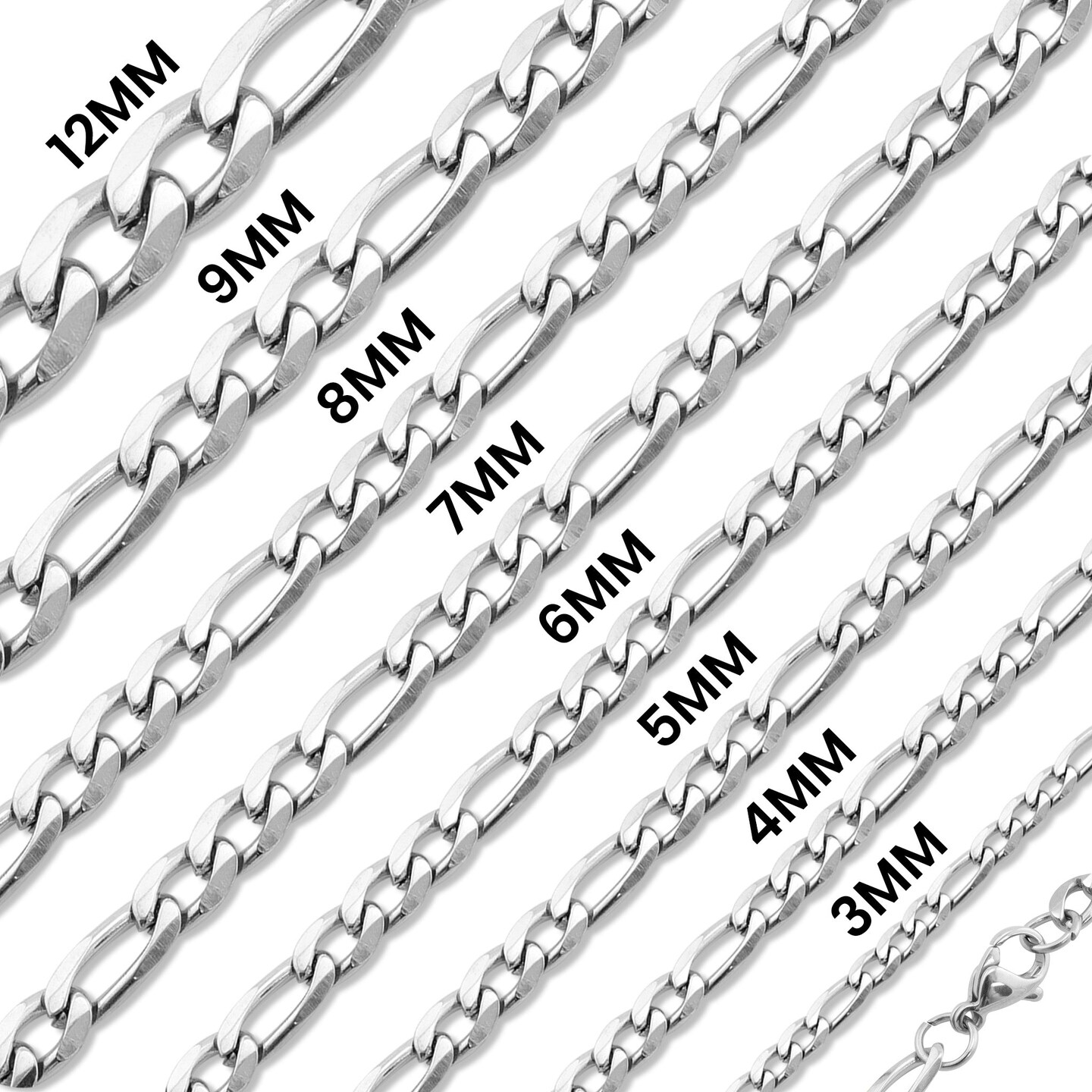 Stainless Steel Figaro Chain Necklace | Durable Non-Tarnish Chain | Unisex Jewelry Supply | Classic Link Chain | Bulk Wholesale Jewelry