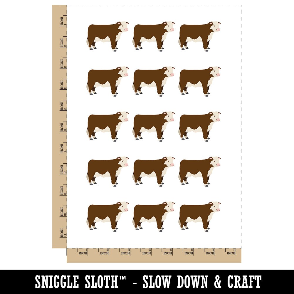 Hereford Cow Solid Temporary Tattoo Water Resistant Fake Body Art Set Collection (1 Sheet)