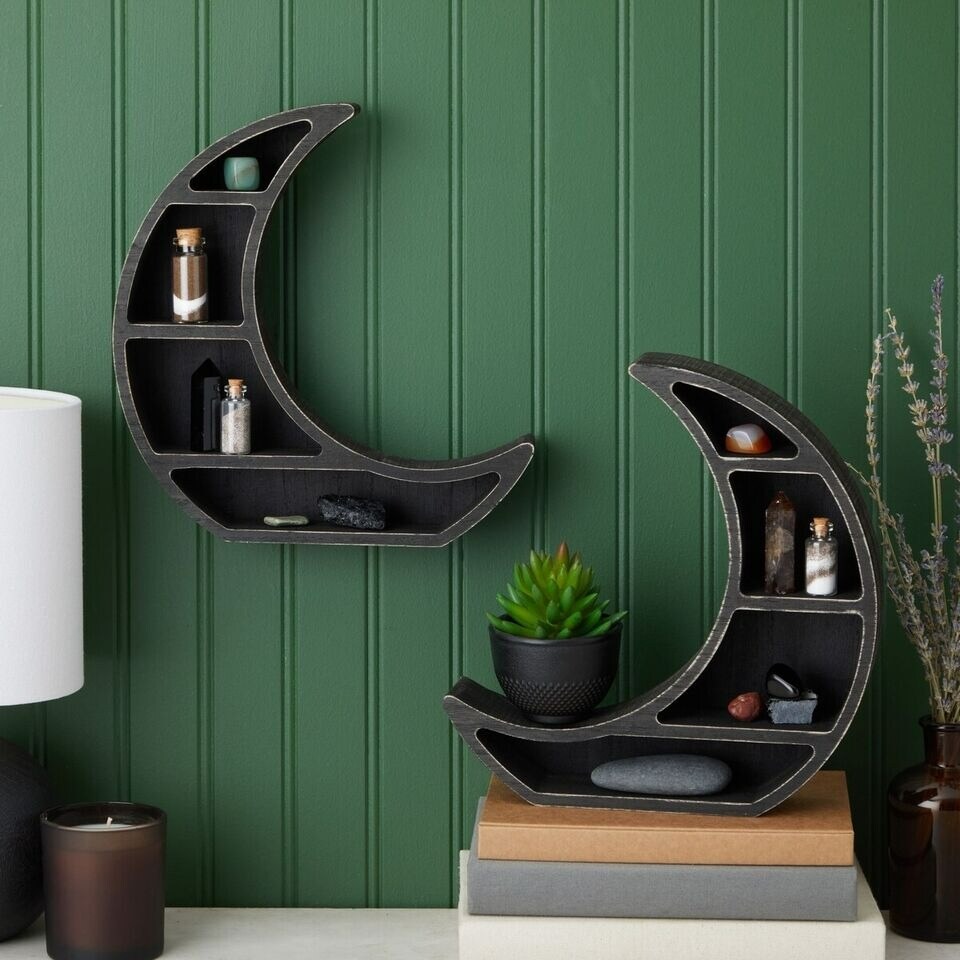 2 Pack Moon Shelf for Crystals , Wood Display for Rustic Home D&#xE9;cor