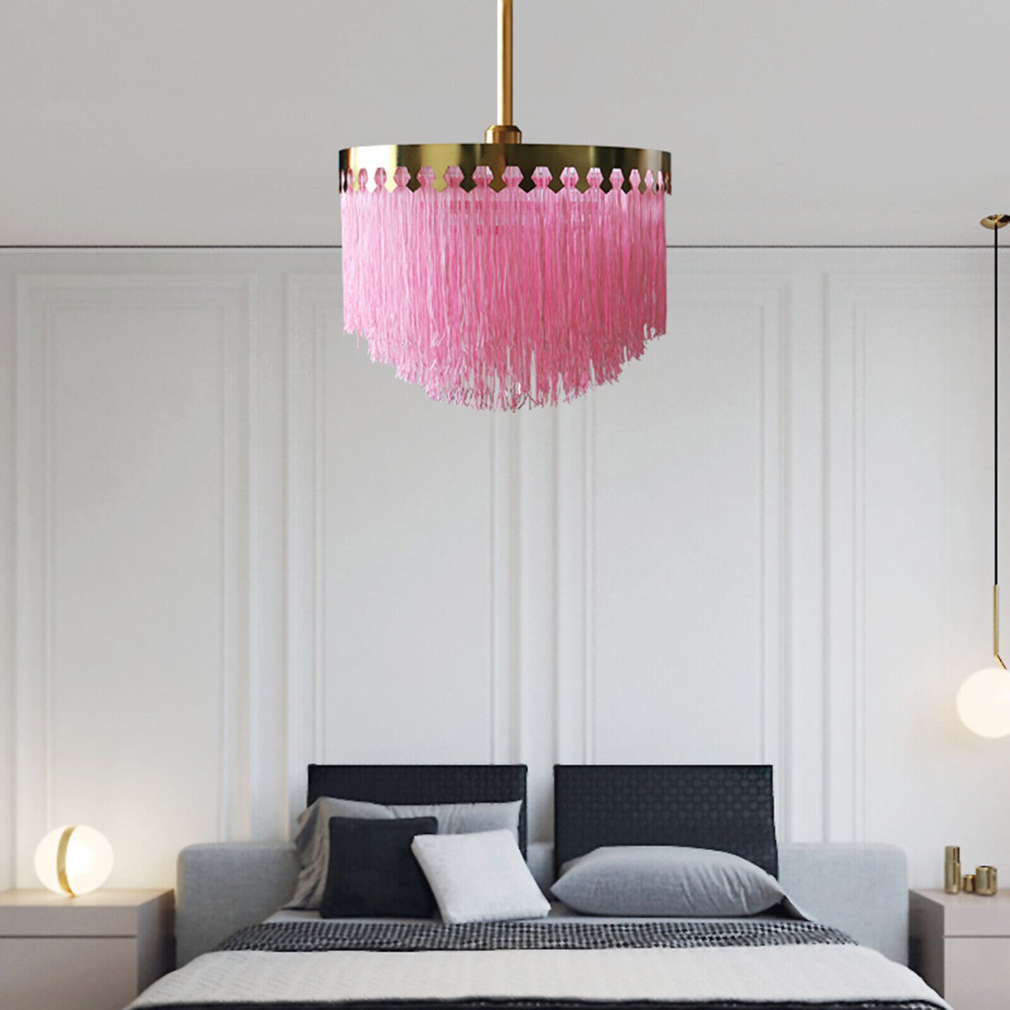 Kitcheniva 15&#x27;&#x27; Pink Fringe Pendant Lamp Chandelier