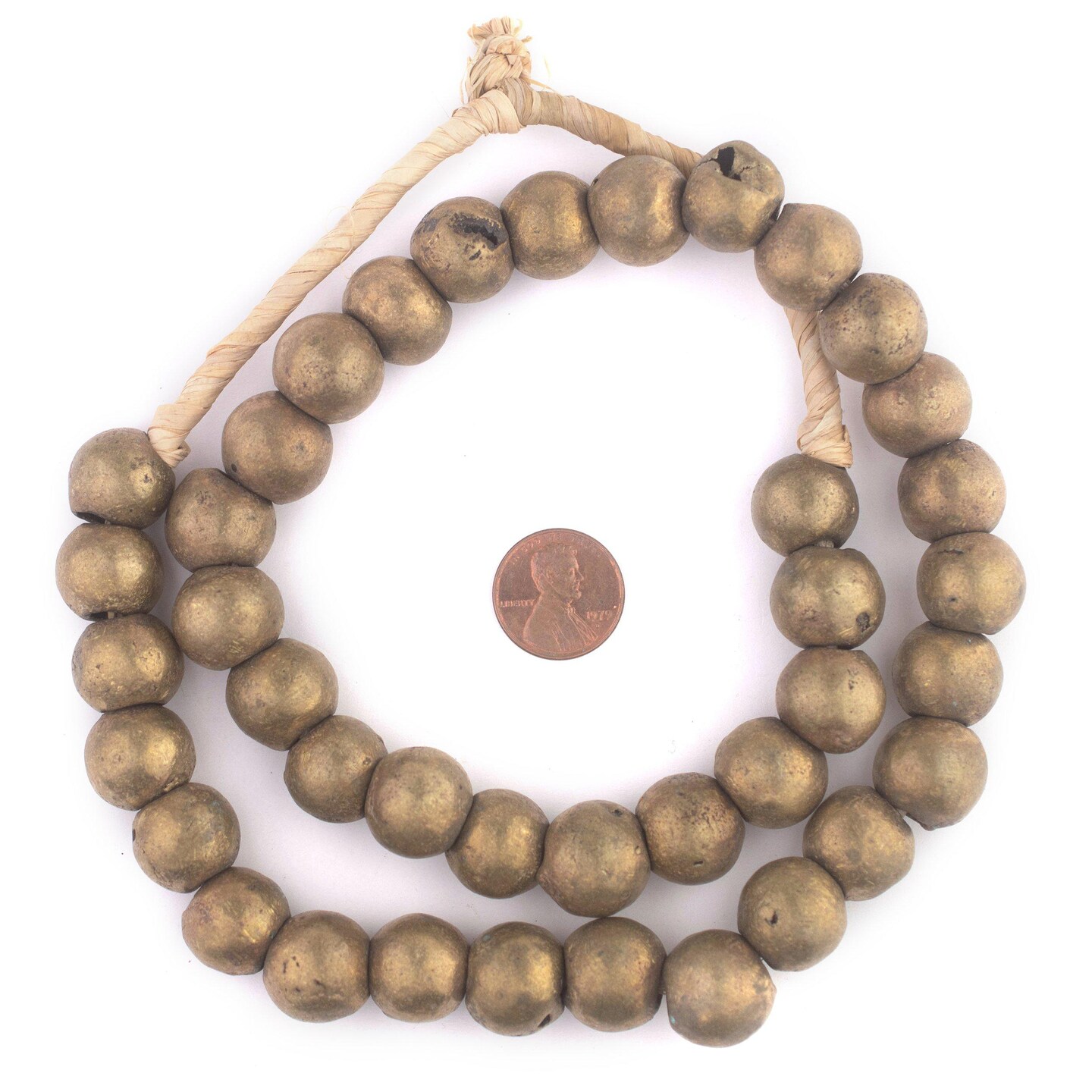 TheBeadChest Nigerian Brass Globe Beads 14mm African Round Large Hole 24 Inch Strand Handmade