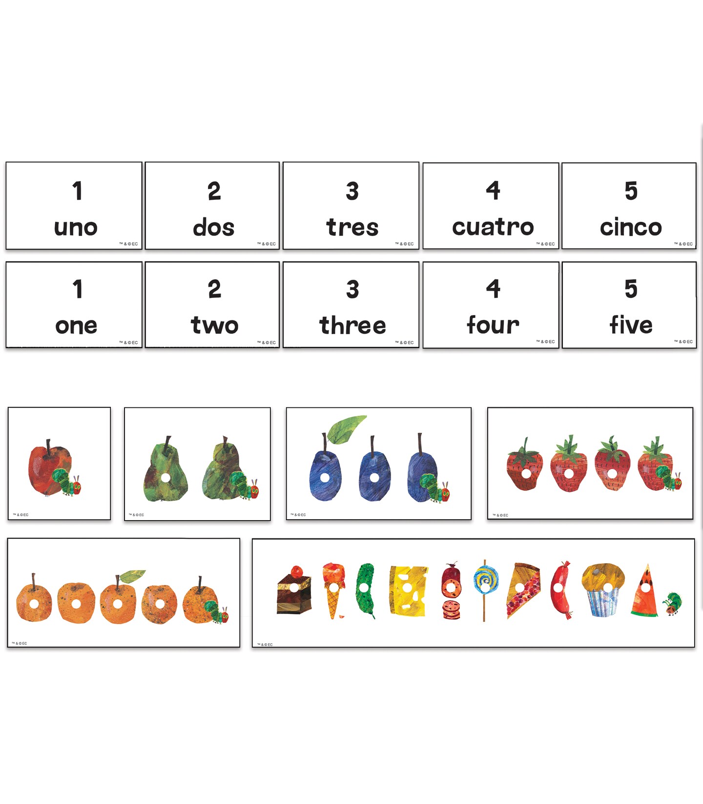 World of Eric Carle The Very Hungry Caterpillar Spanish Flash Cards for Toddlers, 65 Bilingual English and Spanish Flash Cards for Kids Covering The Very Hungry Caterpillar Storybook, Numbers &#x26; More