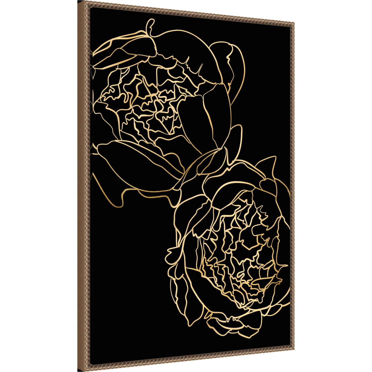 Sally's peonies in gold and black by Rosana Laiz Blursbyai Framed Canvas Wall Art