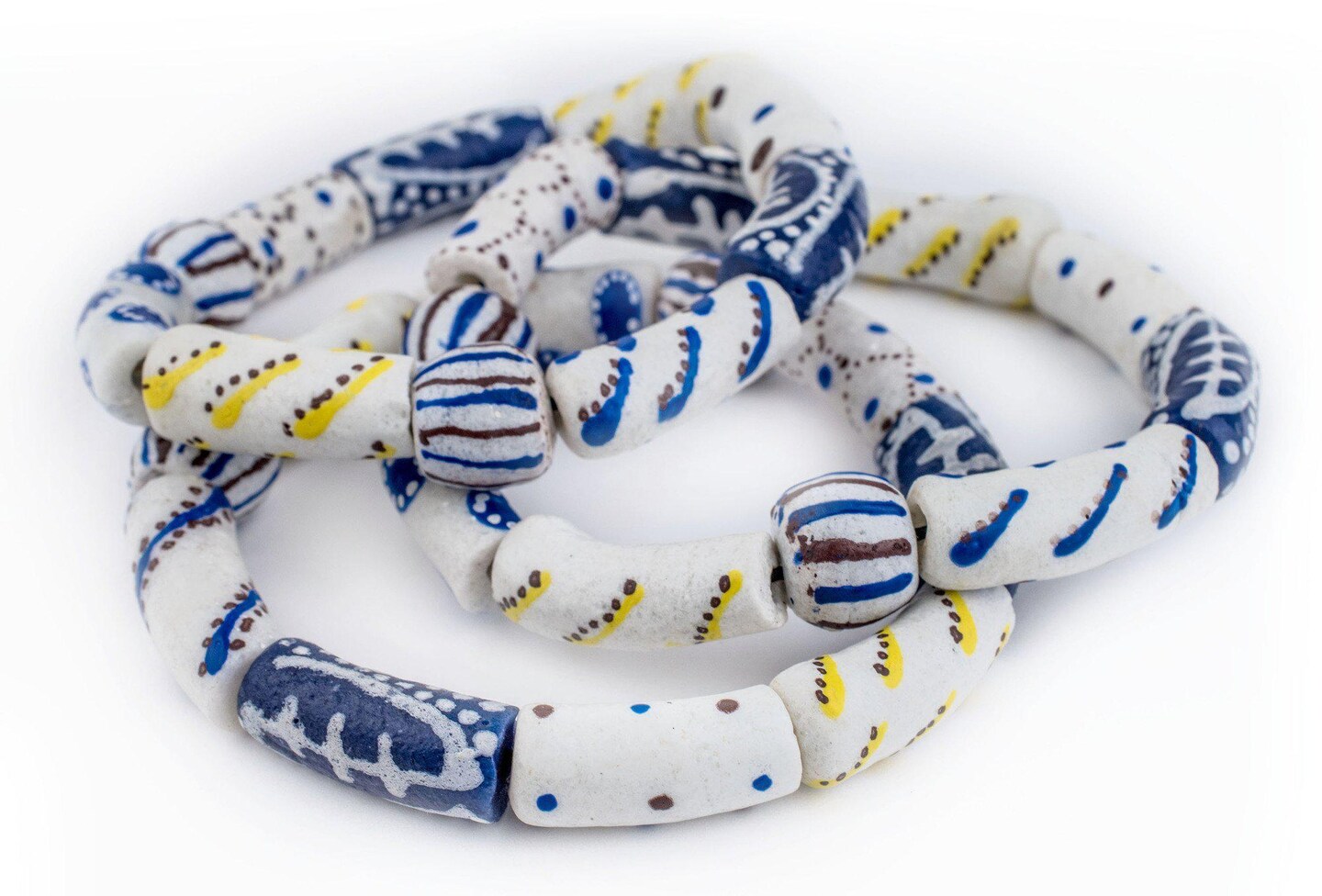 TheBeadChest African Bead Stretch Bracelet, Made in Ghana by Krobo Artisans, Unisex, African Trade Bead Style, White