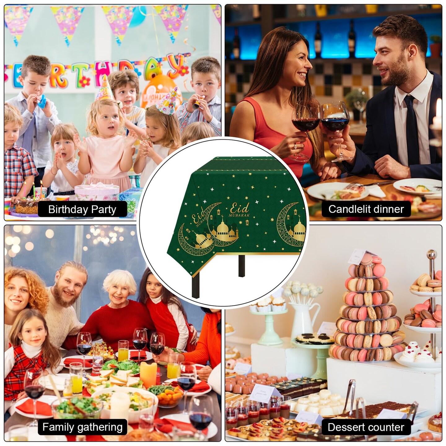 3 Pack Ramadan Mubarak Tablecloths for Eid Mubarak Decorations, 54&#x22; x 108&#x22; Plastic Disposable Happiness Ramadan Eid Al-fitr Party Table Covers for Rectangle Tables Ramadan Party Favors(Green)