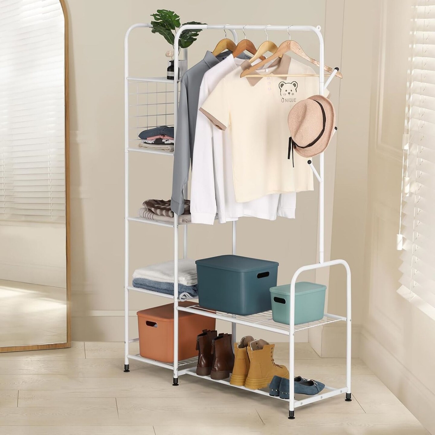 Coat Rack Freestanding Clothing Rack with Shelves Garment Racks for Hanging Clothes with Shoe Rack