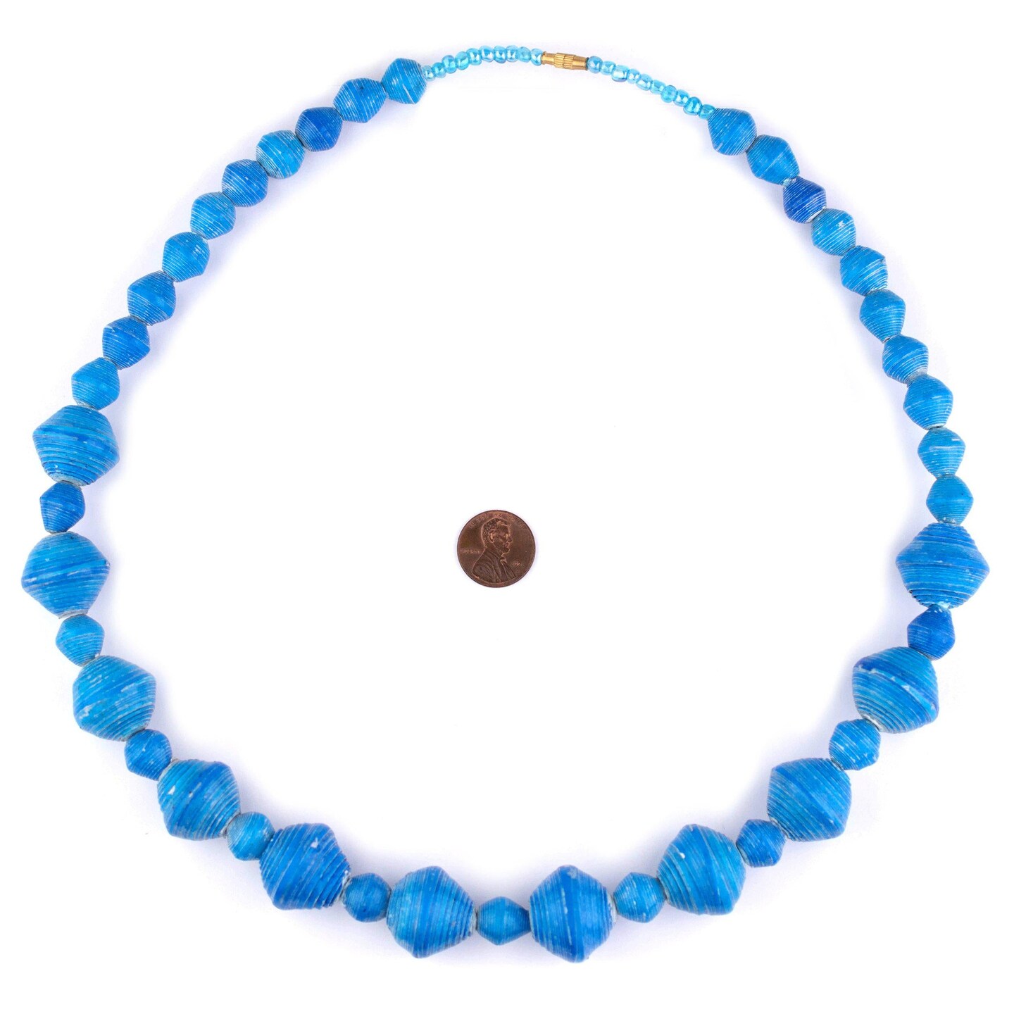Recycled Paper Bead Necklace from Uganda - Fair Trade African Woman&#x27;s Jewelry - Necklace with Clasp (Turquoise Blue)