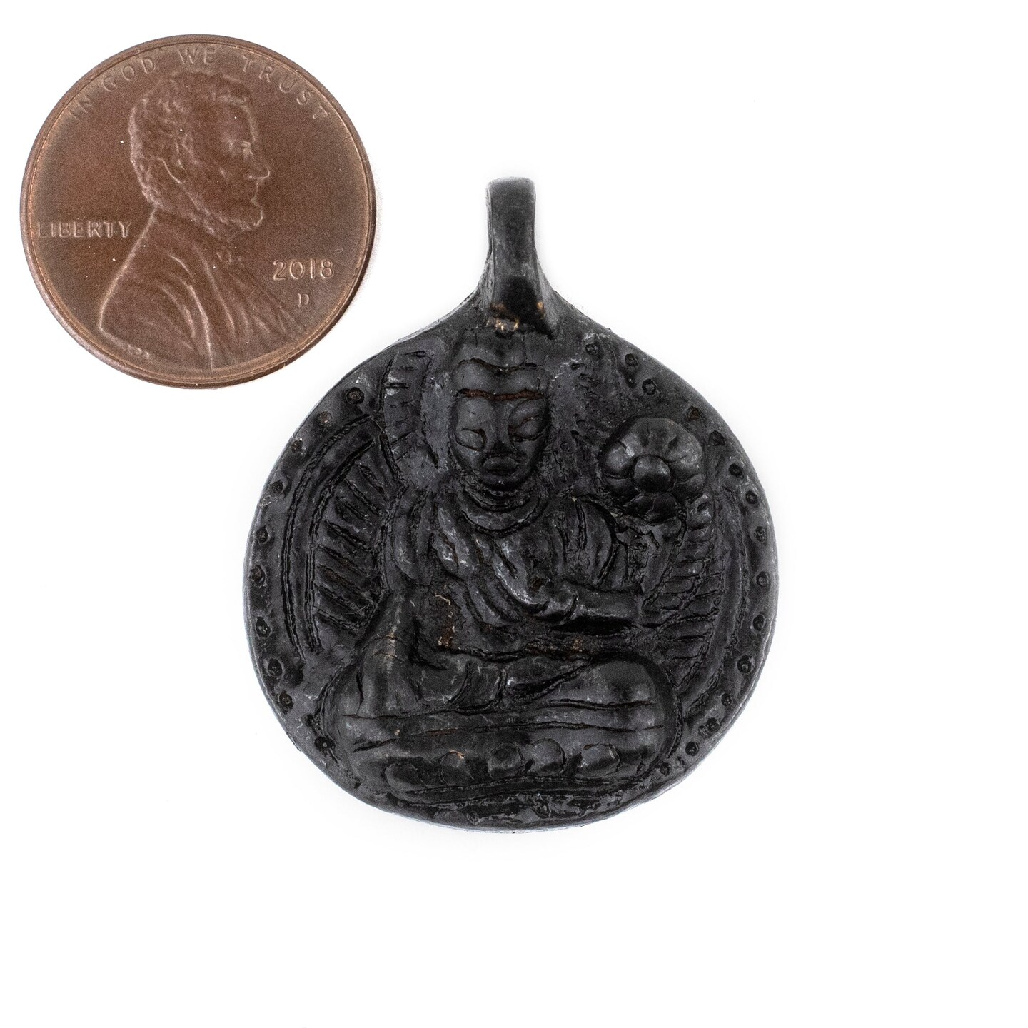TheBeadChest Round Black Buddha Pendant (28x34mm)