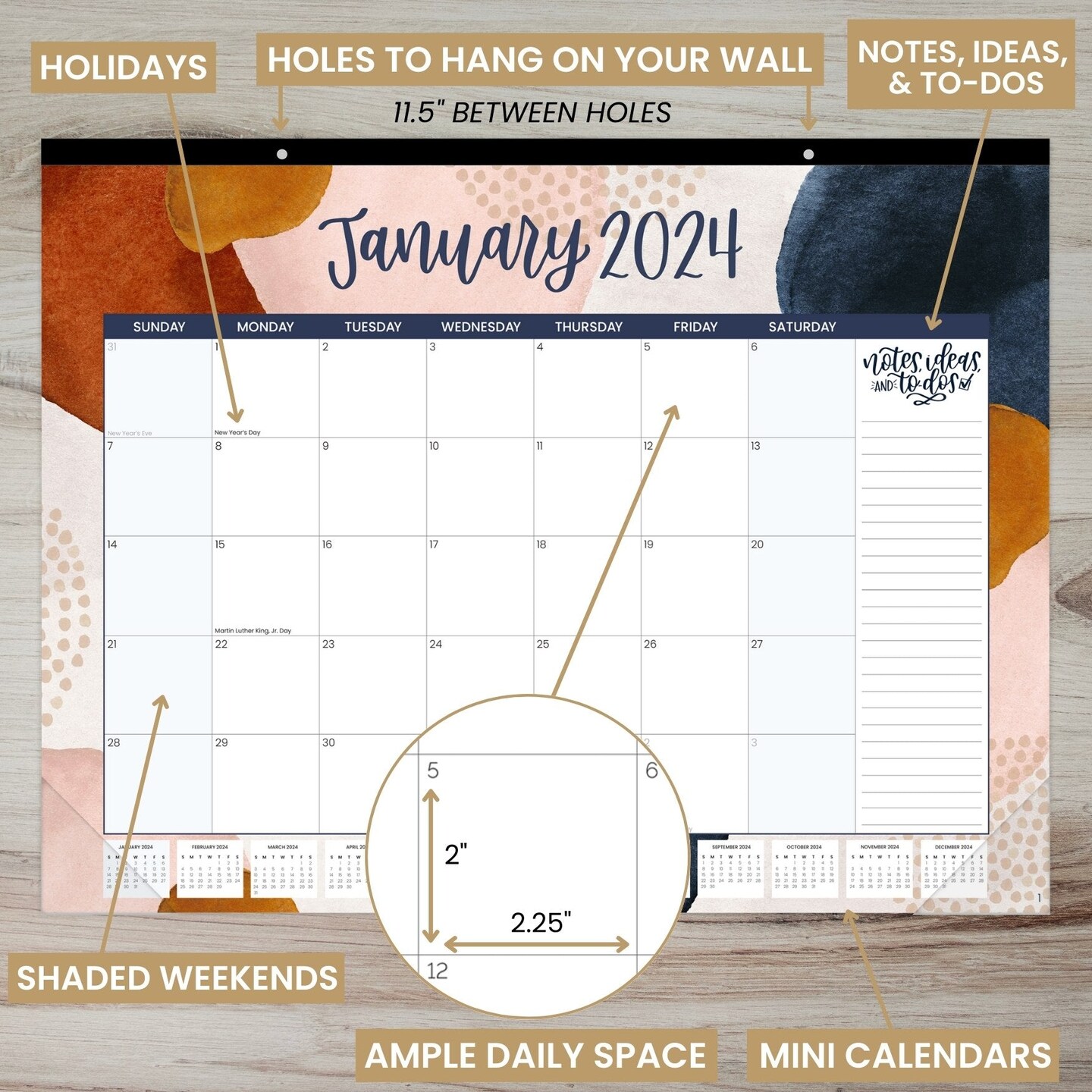 bloom daily planners 2024 Desk & Wall Calendar, 16" x 21", Seasonal