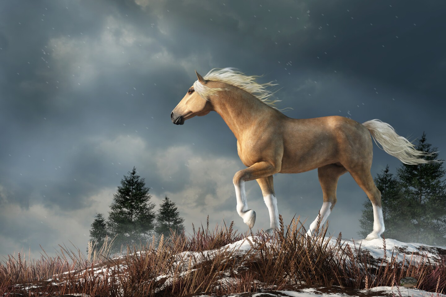 Palomino Horse in the Winter Wilderness - Print - Wild West Horse Art ...