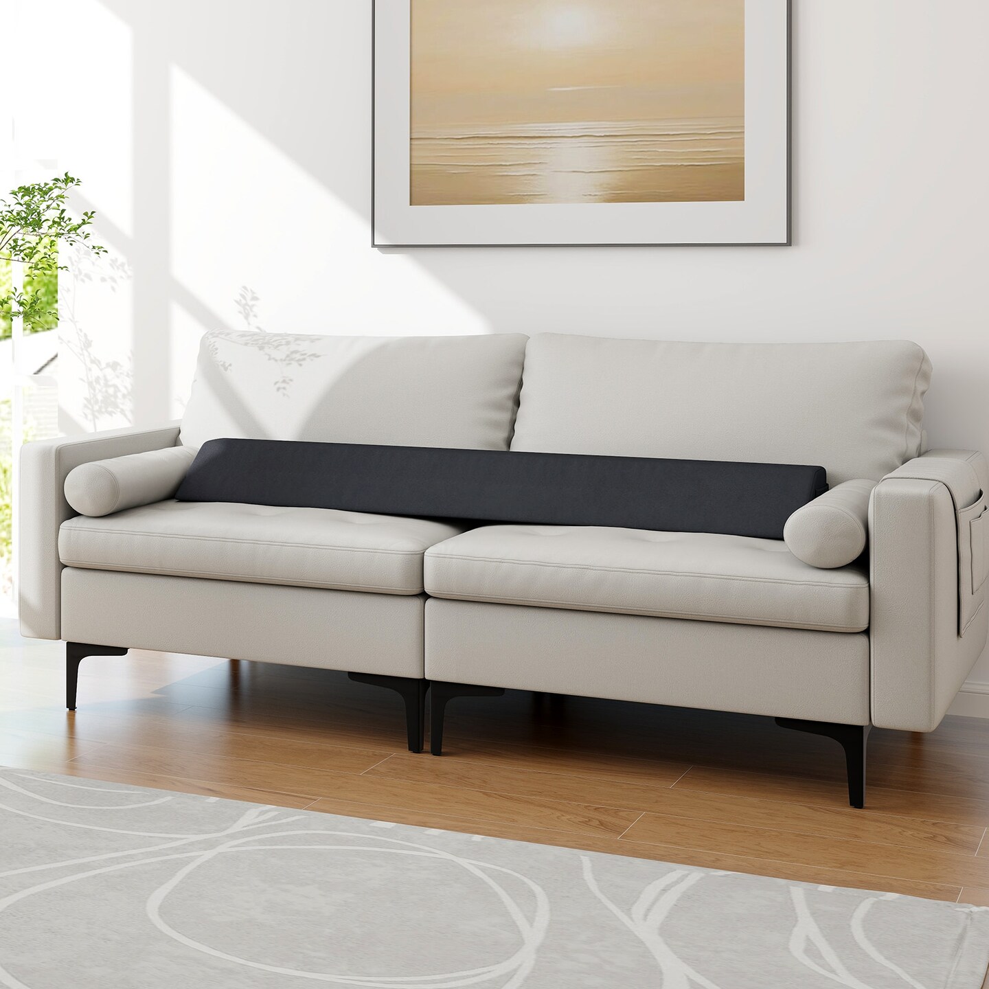 Costway Twin/Full/Queen/King Bed Wedge Pillow with Tablet Pillow Stand Side Pockets Support for Back Grey