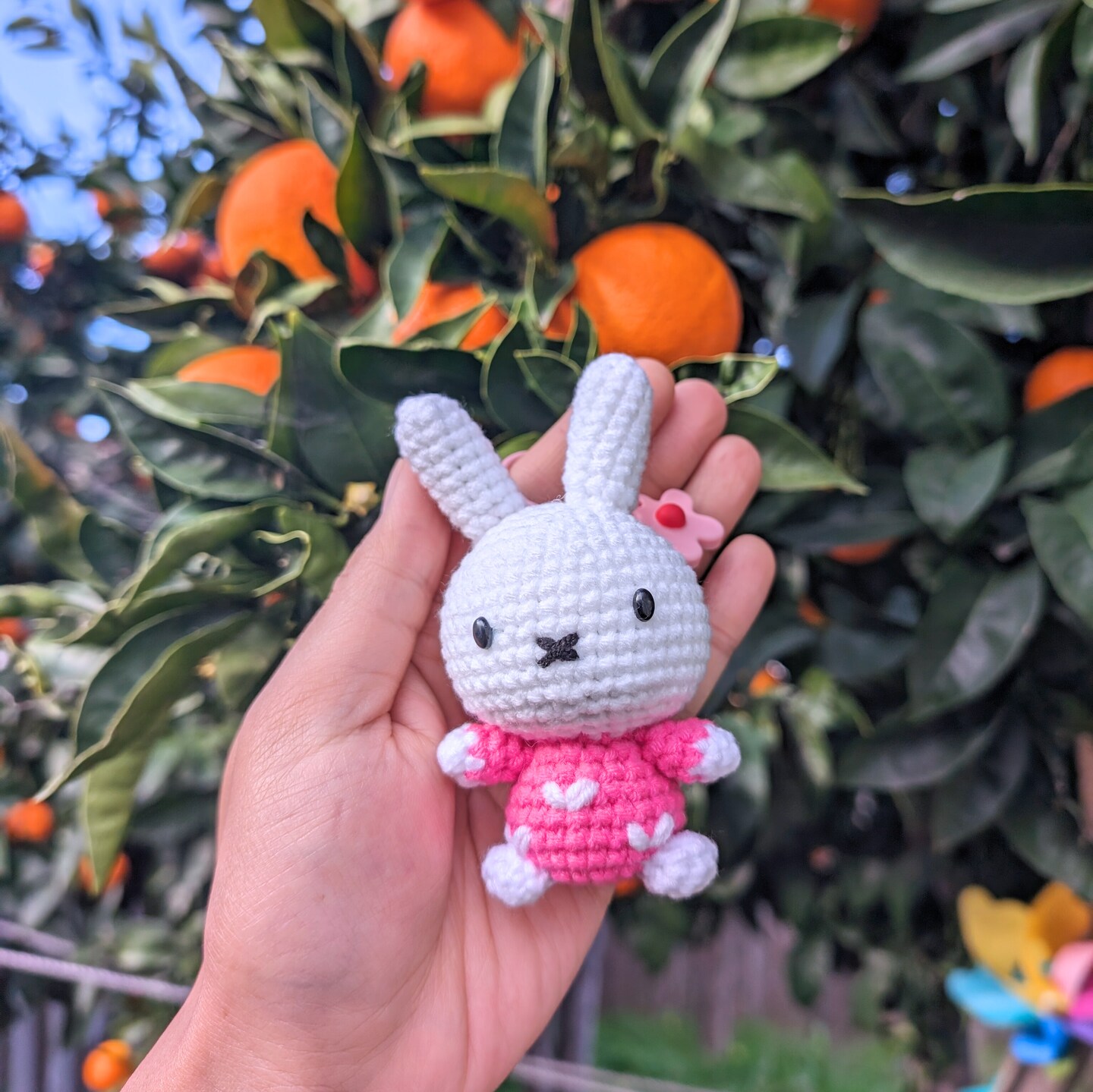 Miffyi Crocheted Plush Flower Keychain, Little Rabbit, Bag Charm