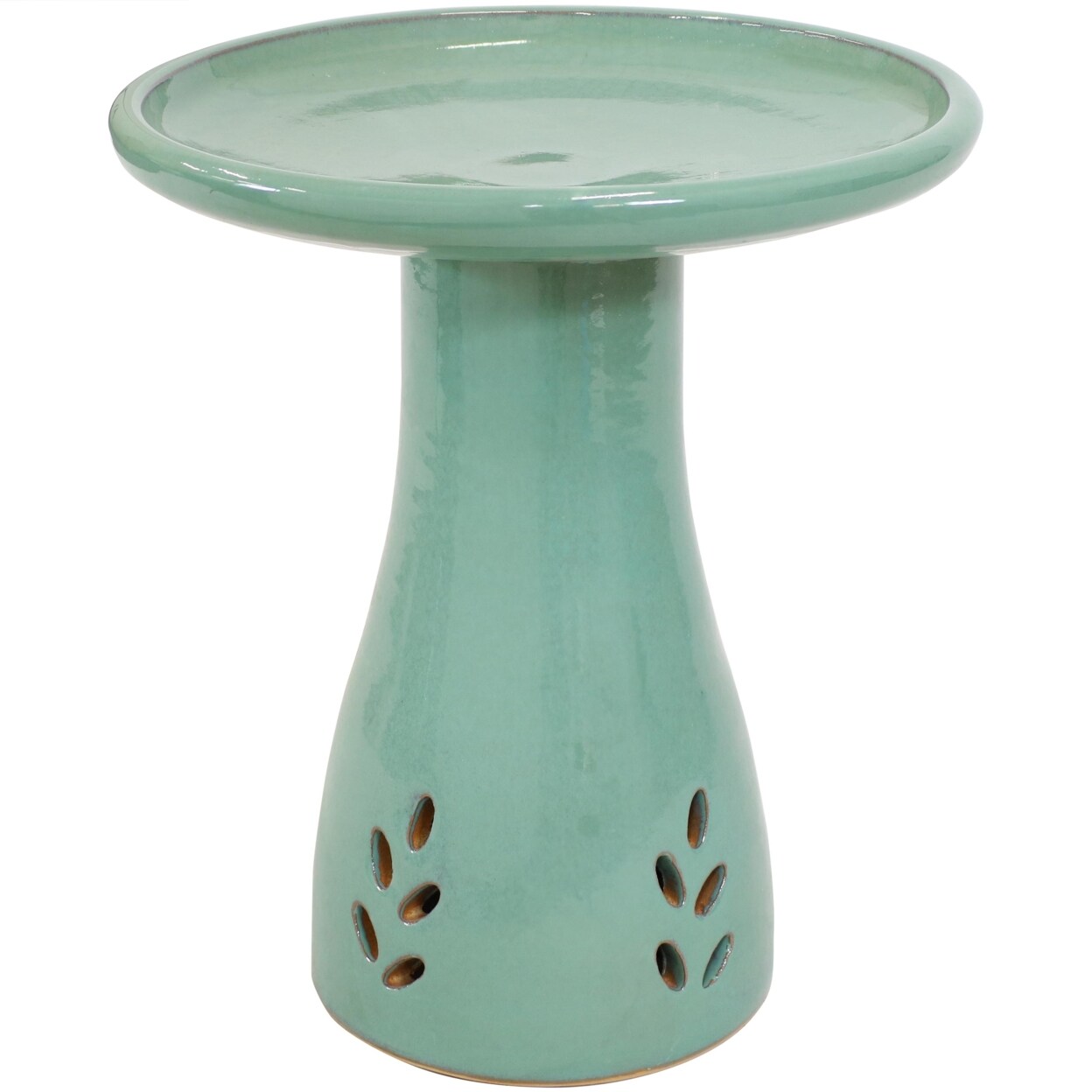 Classic Outdoor Cut-Out Ceramic Bird Bath - 20.5 In - Seafoam By Sunnydaze