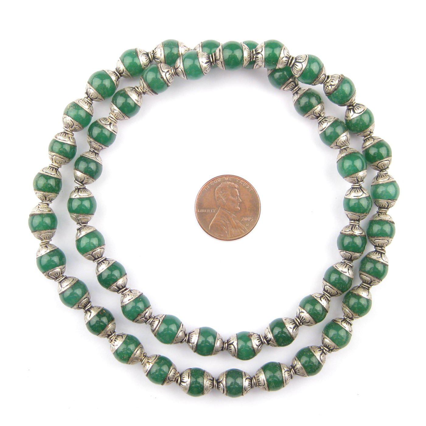 TheBeadChest Capped Jade with Silver Gemstone Beads, Full Strand of Round Nepalese Stone Beads, Great for DIY Jewelry Necklace &#x26; Bracelet Making