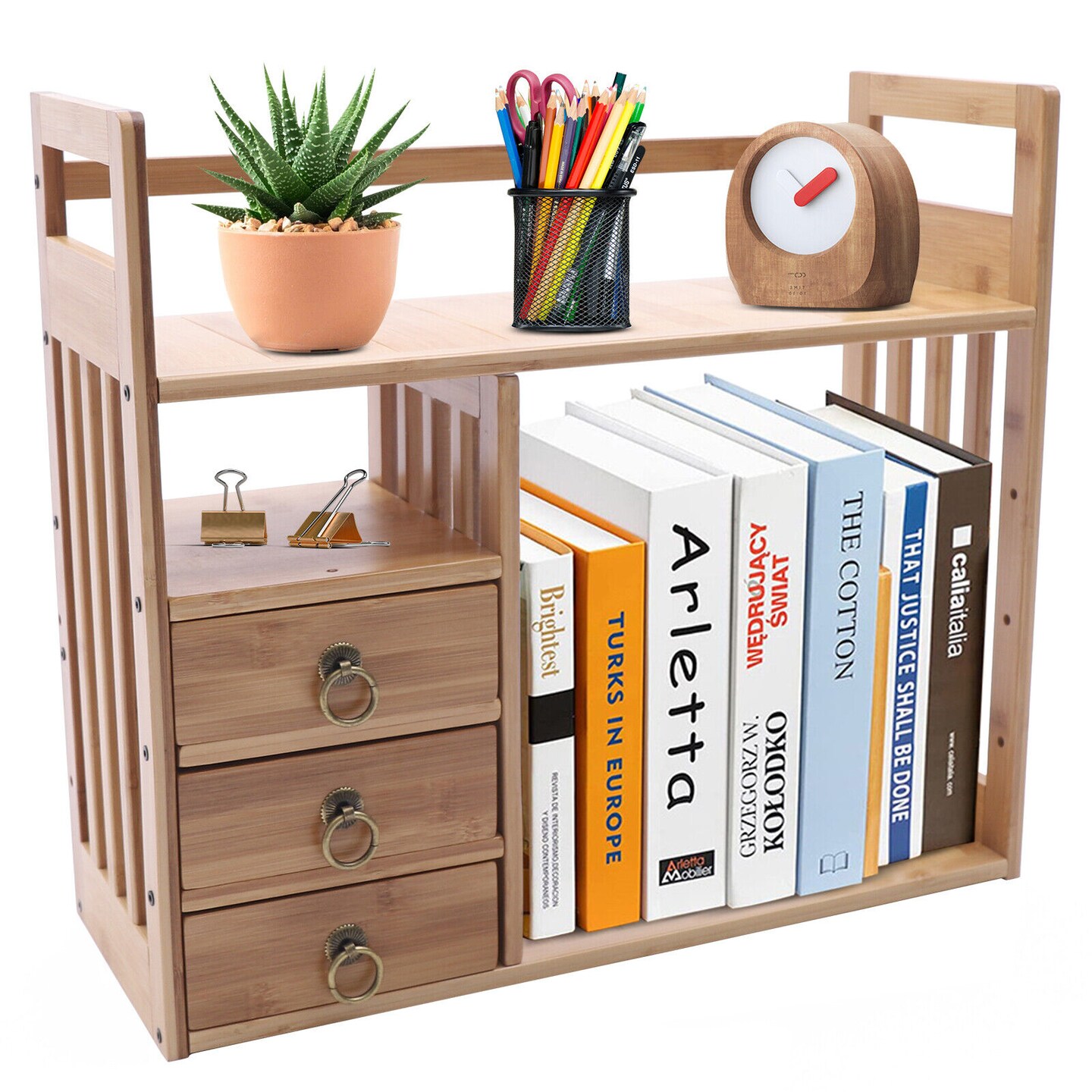 Kitcheniva Expandable Bamboo Desk Bookshelf Organizer