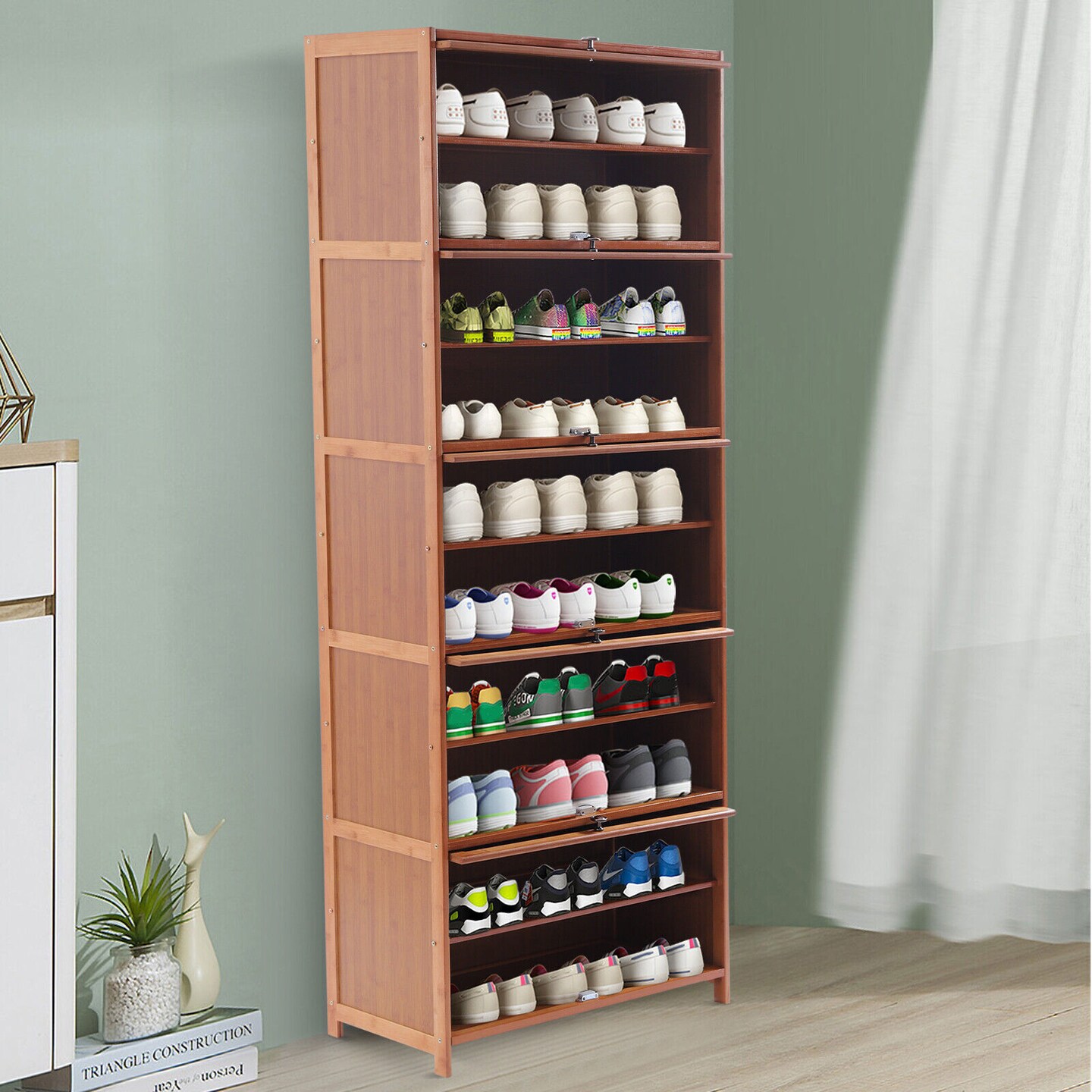 Kitcheniva 10 Tiers Bamboo Shoe Rack Cabinet Organizer