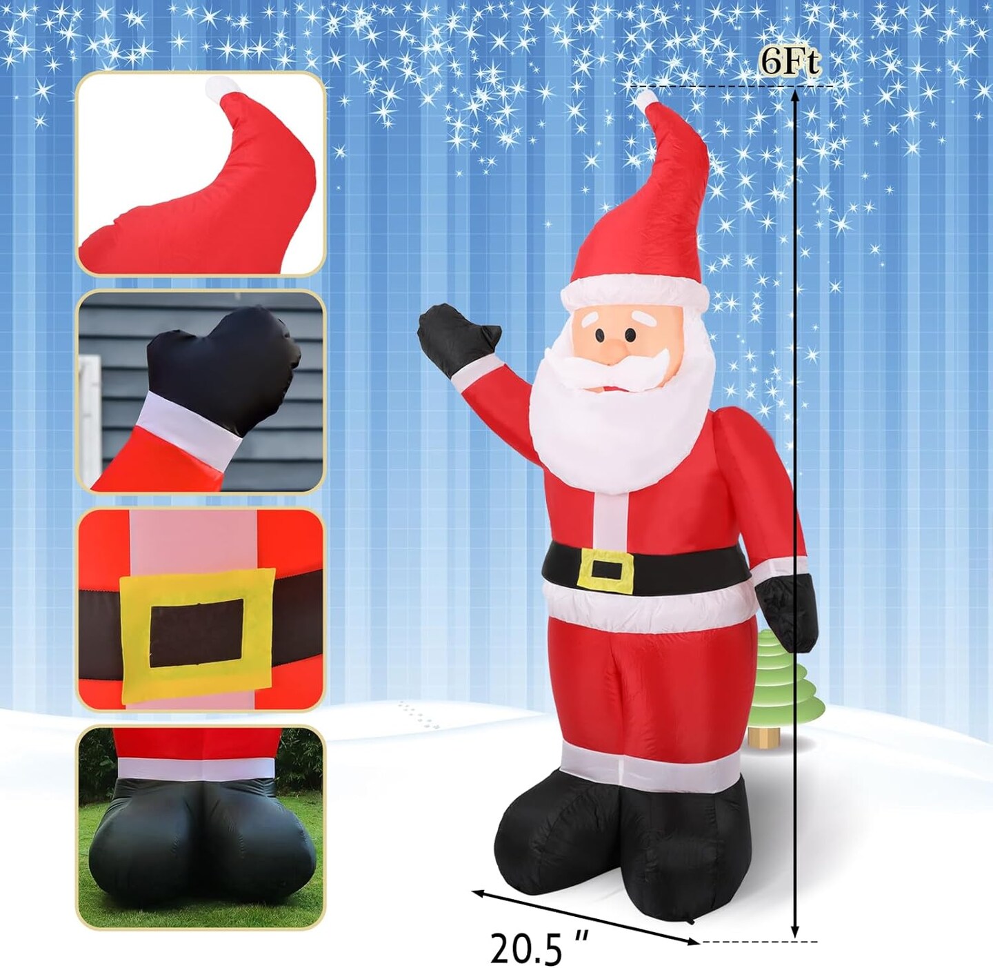 6FT Inflatables Santa Claus  with Built-in LED Light