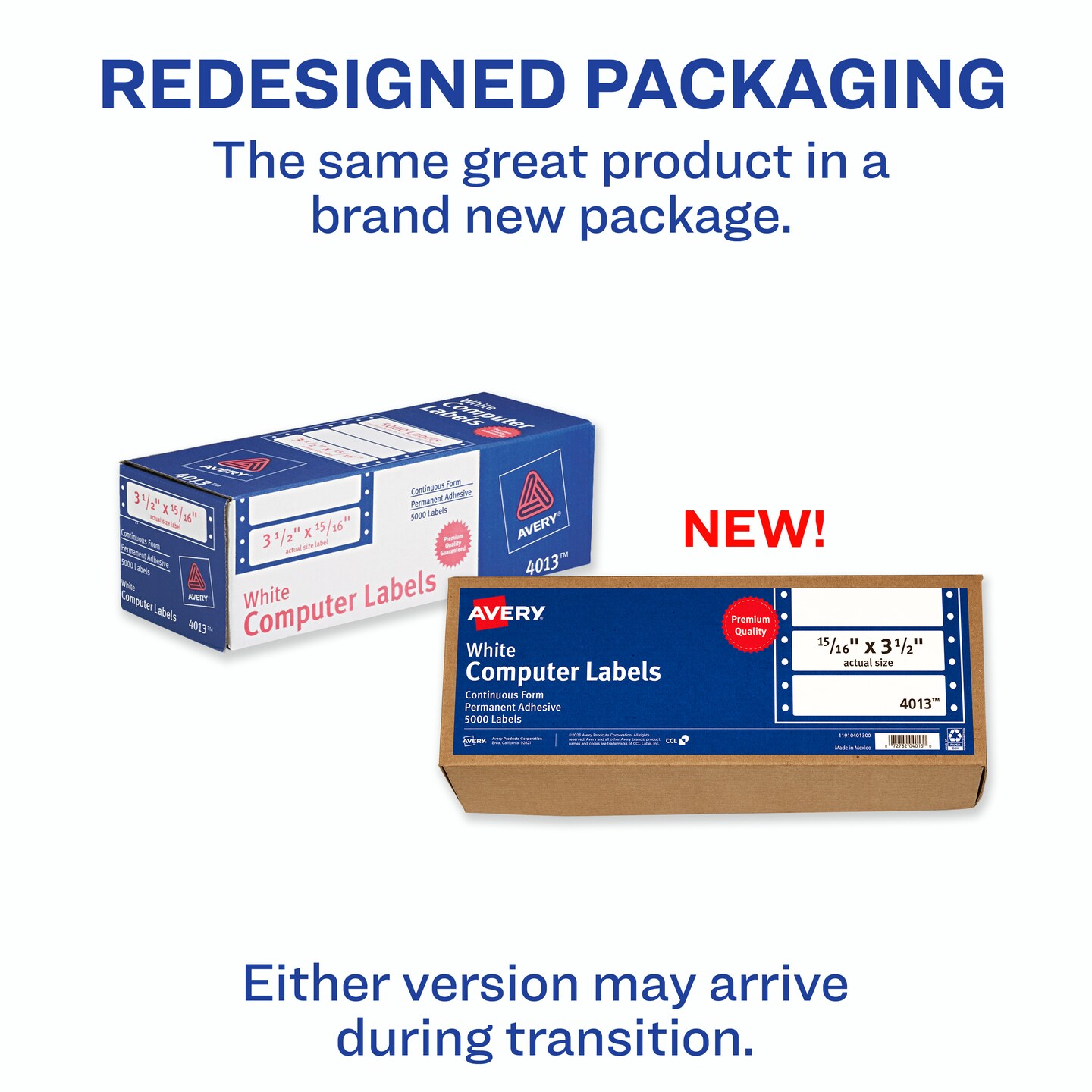 Avery White Computer Labels, 15/16" x 3-1/2", Dot Matrix Labels and Pin-Feed Labels, 5,000 Total (4013)