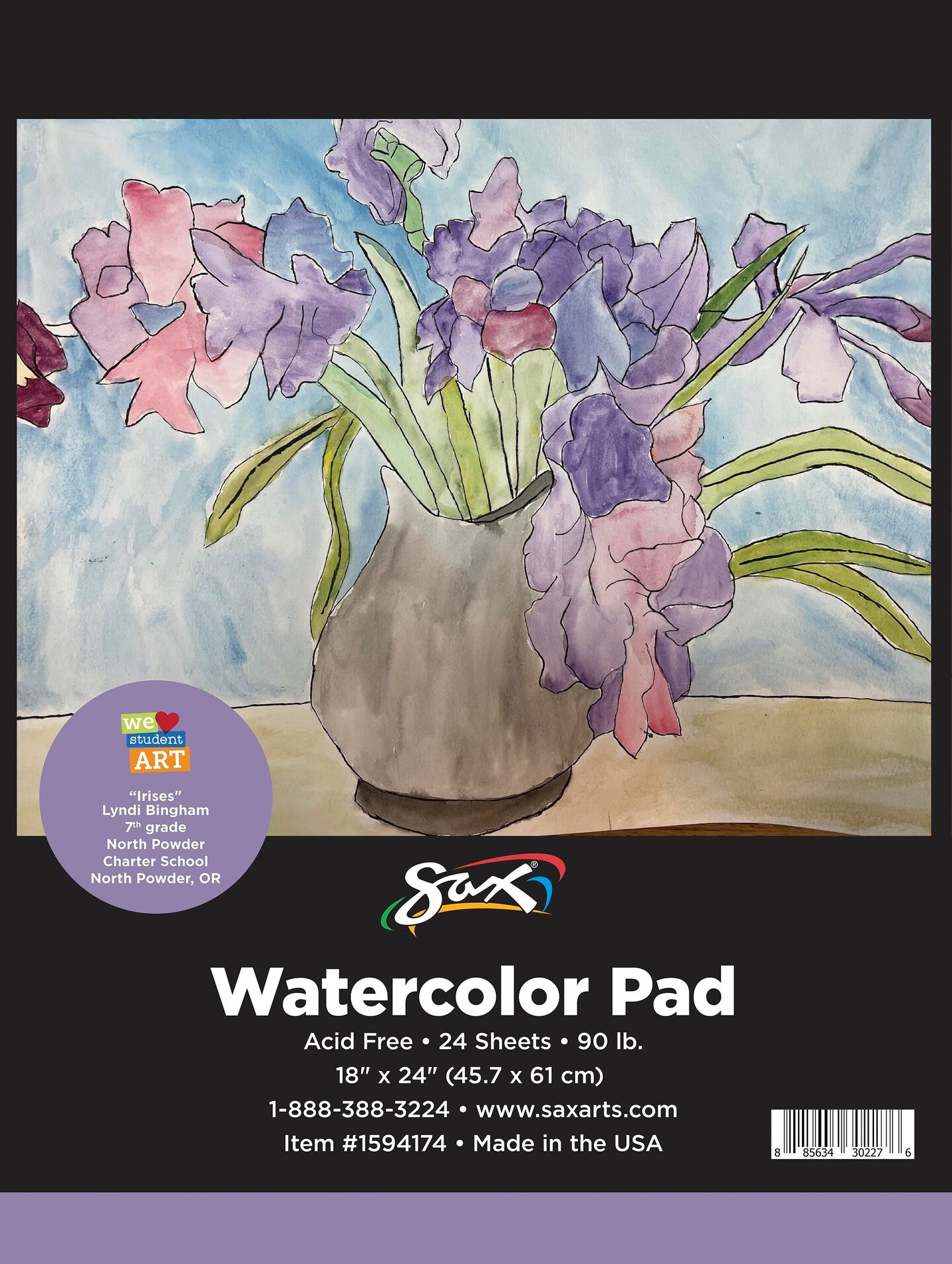Sax Watercolor Pad, 90 lb, 18 x 24 Inches, White, 24 Sheets