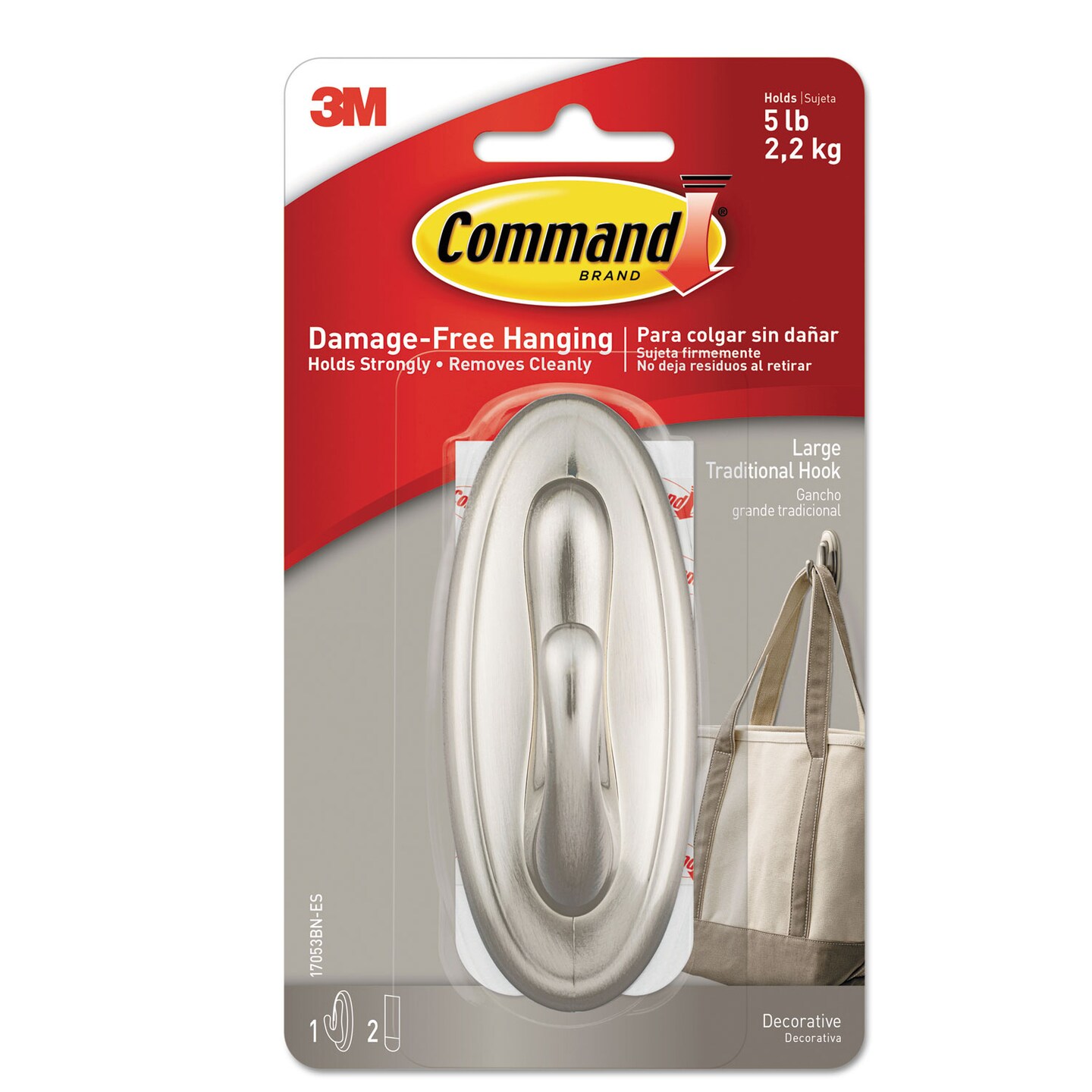 Command Decorative Hooks, Traditional, Large, 1 Hook and 2 Strips/Pack