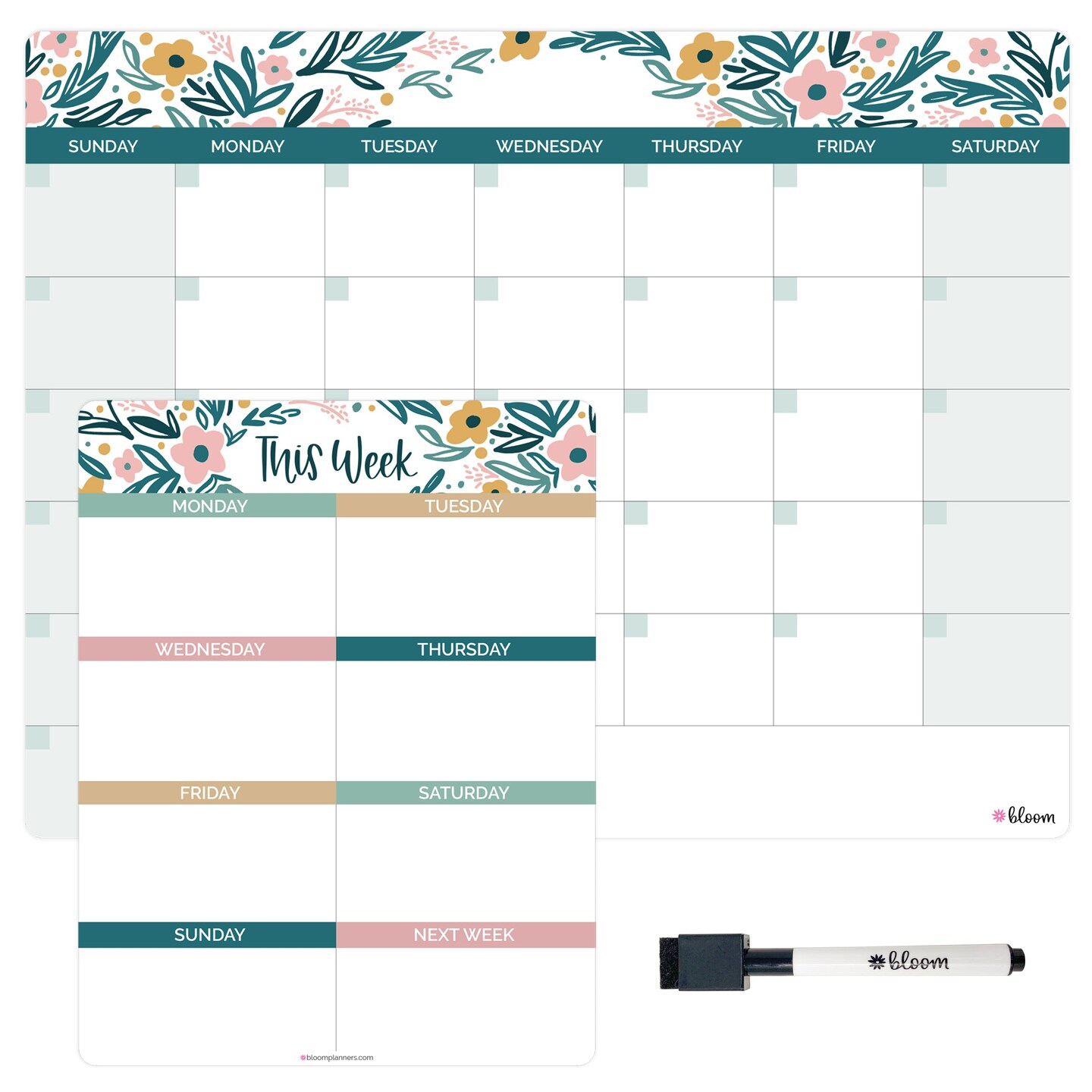 bloom daily planners 3 Piece Magnetic Dry Erase Planner Set, Garden Blooms