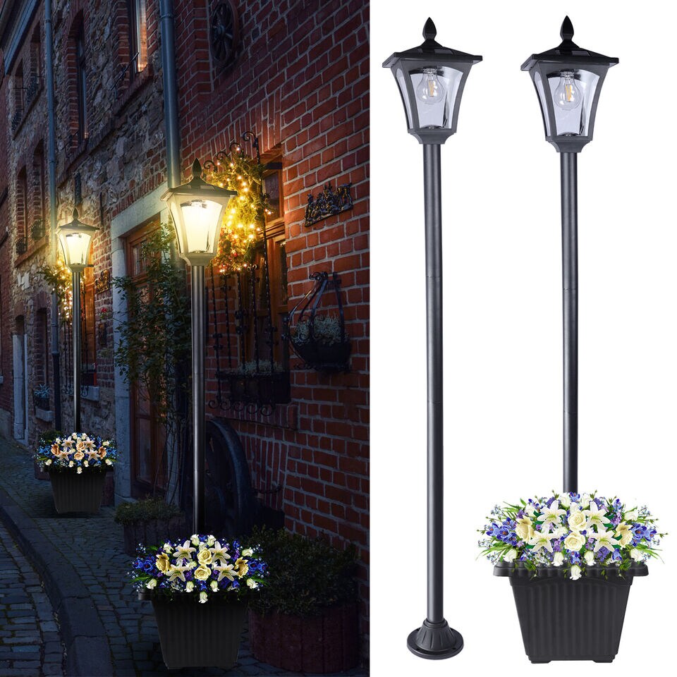 63" Outdoor Solar Lamp Post Light w/ Planter Waterproof Solar Post Street Lamp