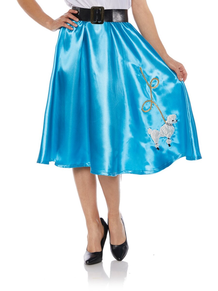 Women&#x27;s 50s Turquoise Satin Poodle Skirt Costume