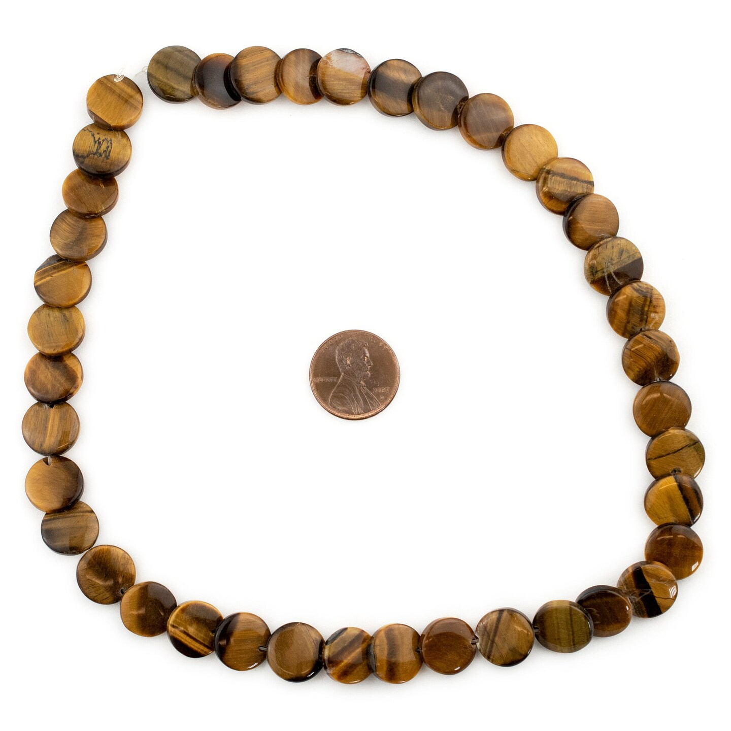 TheBeadChest Flat Round Tiger Eye Beads 12mm Brown Gemstone 16 Inch Strand