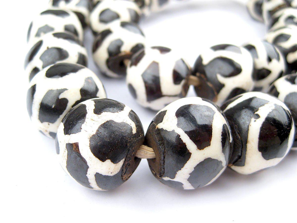 Batik Bone Beads - Full Strand of Fair Trade African Beads - The Bead Chest (Sphere, Giraffe Design)