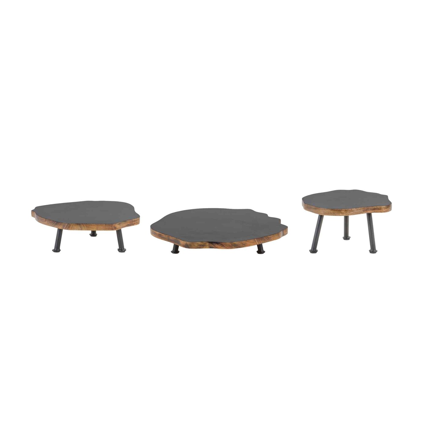 Melrose Set of 3 Black and Brown Tree Disc Decorative Pedestal Trays 12 ...