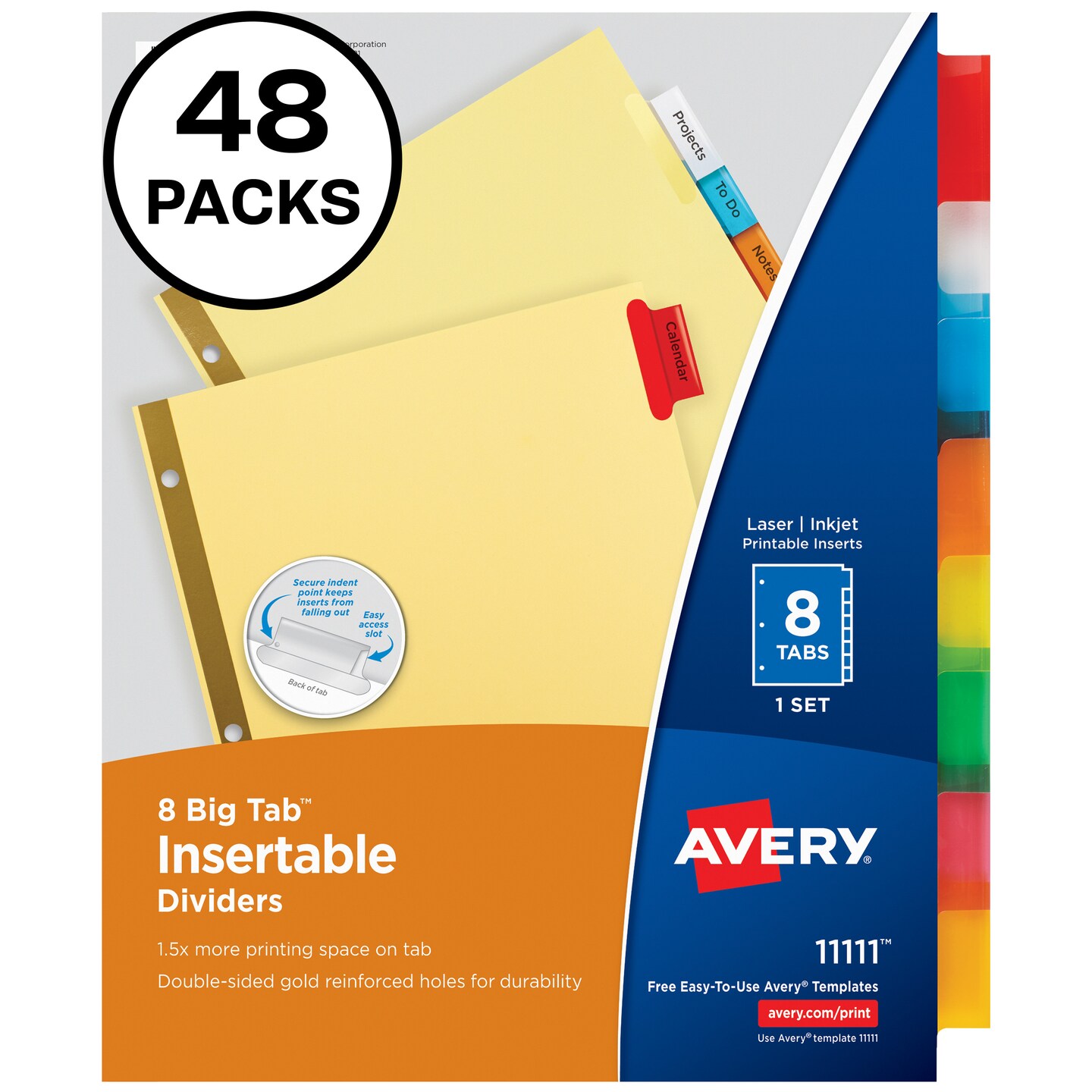Avery Big Tab Insertable Dividers, Buff Paper, Multicolor Tabs, 8-Tab Set (11111) - 48 Pack