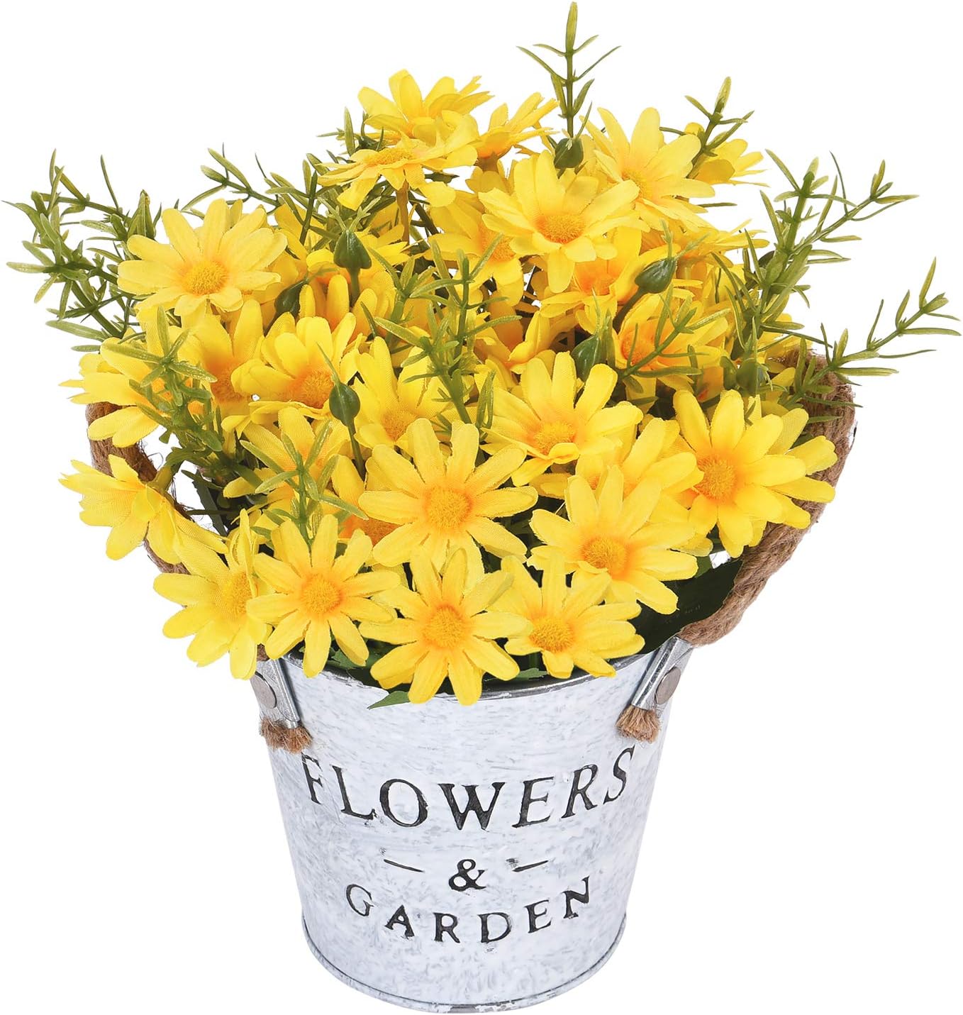 Silky Artificial Daisy Bouquet in Metal Pot &#x2013; Perfect for Weddings, Parties, and Home Decor