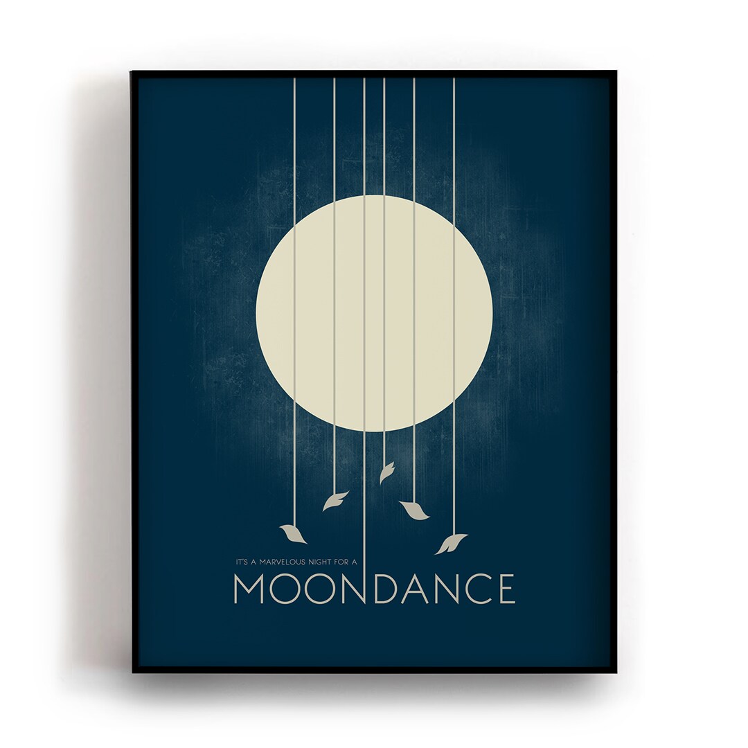 Moondance song lyric music poster wall art print modern moon birds