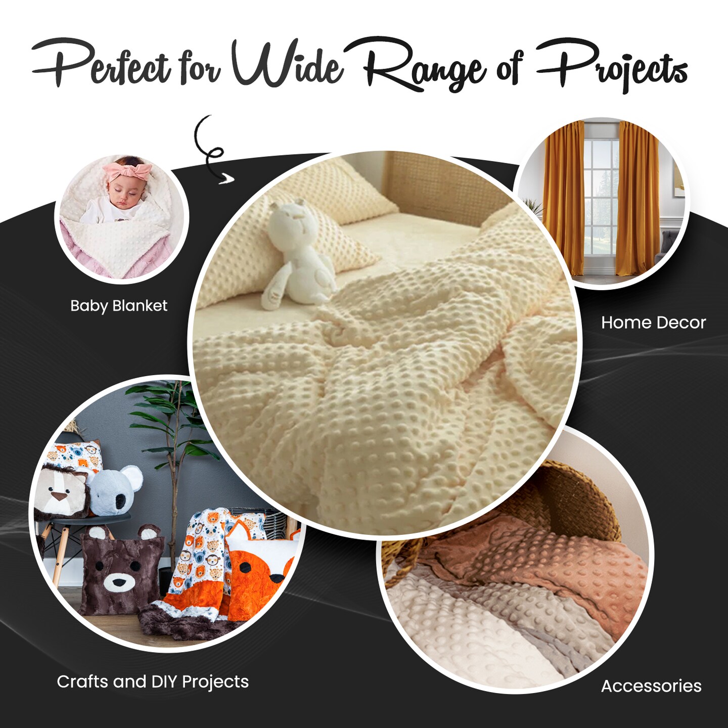 FabricLA Minky Fabric by The Yard | Oeko-TEX Certified Plush Fabric | Soft Minky Dimple Dot Cuddle Fabric | 60&#x22; inches Wide | Baby Blanket, Apparel, Throws