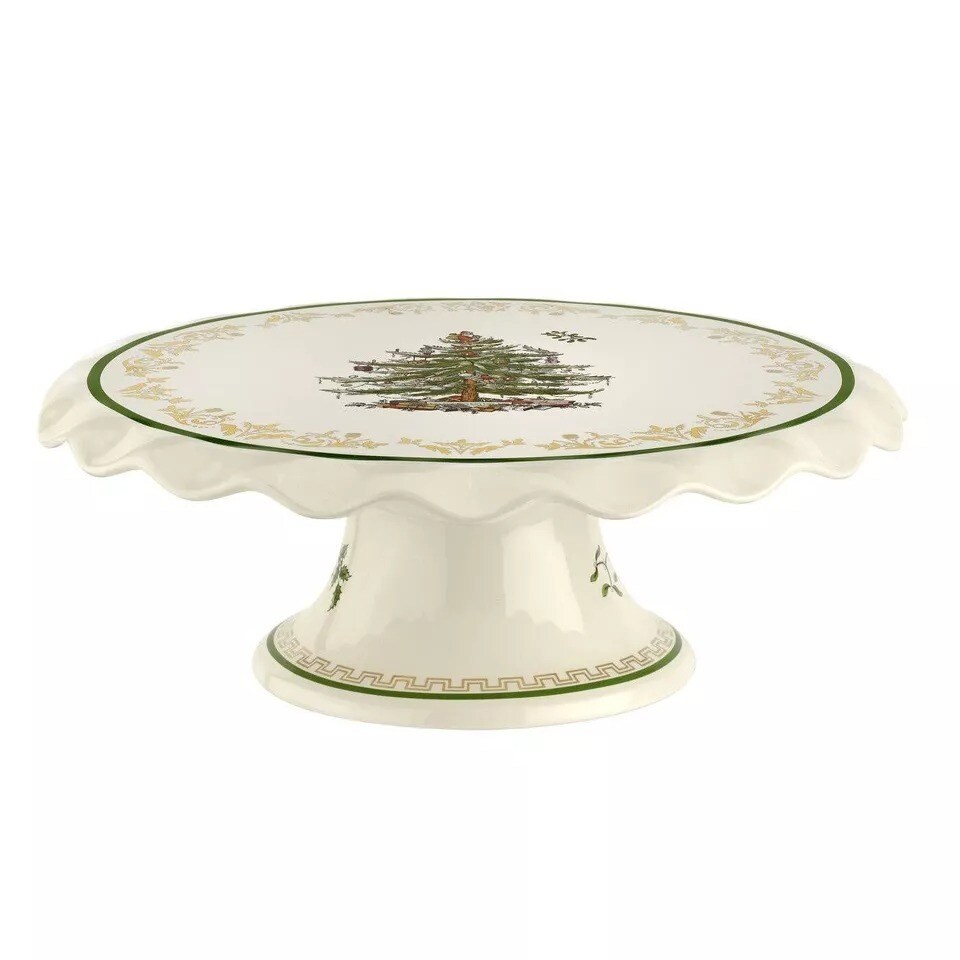 Spode Christmas Tree Gold Cake Stand| Measures 11-inches