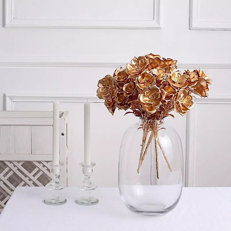 Gold 2 Metallic 17&#x22; Artificial Rose Flower