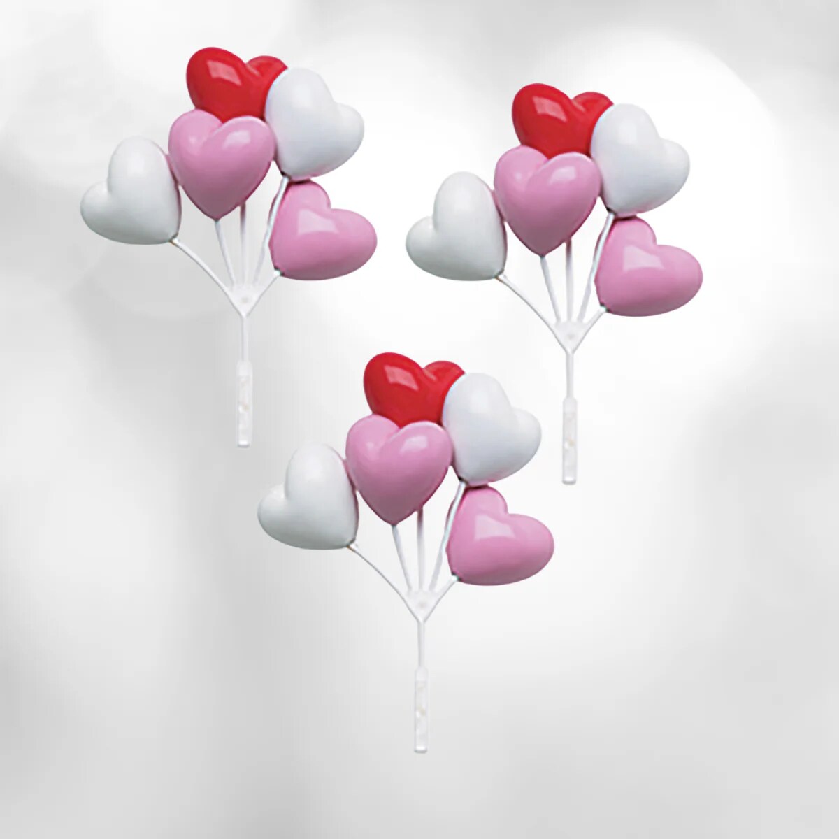 Red, White, Pink Heart Shaped Balloon Cluster Cake, Cupcake or Candy Toppers Love Wedding 3 Pics Per Order