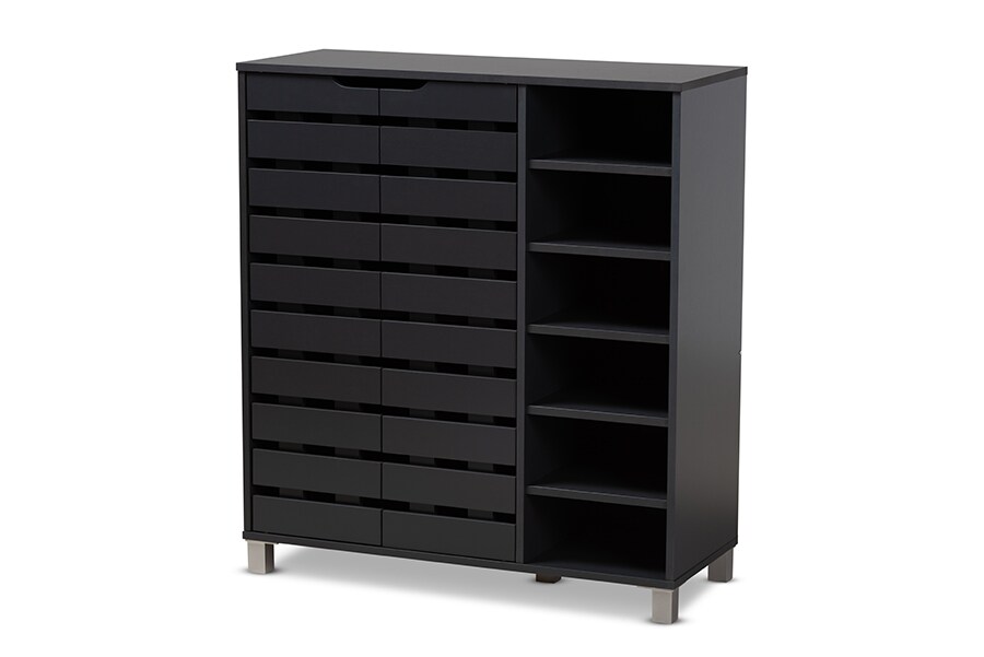 Baxton Studio Shirley 2-Door Shoe Cabinet with Open Shelves