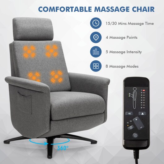 Swivel Massage Recliner Chair with Adjustable Headrest, 8 Modes and Remote Control