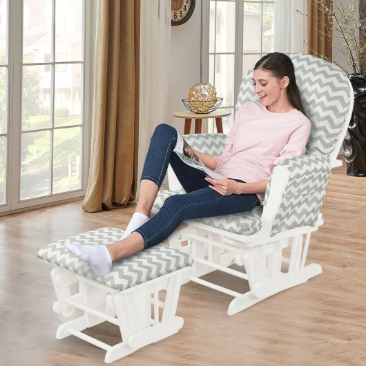 Solid Wood Gliding Chair Set with Pockets and Ottoman for Relaxing