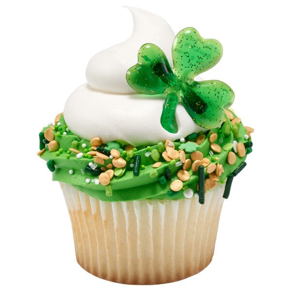 Shamrock Puffy Glitter Cupcake Rings, 12ct