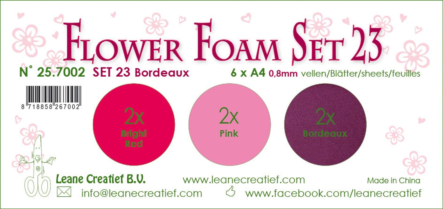 Leane Creatief Flower Foam Set 23, 6 Sheets A4 3X2 Bordeaux Colours