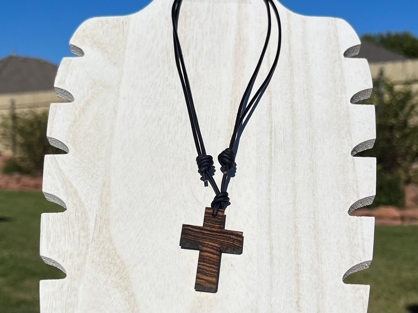 Wood cross necklace sale with leather cord