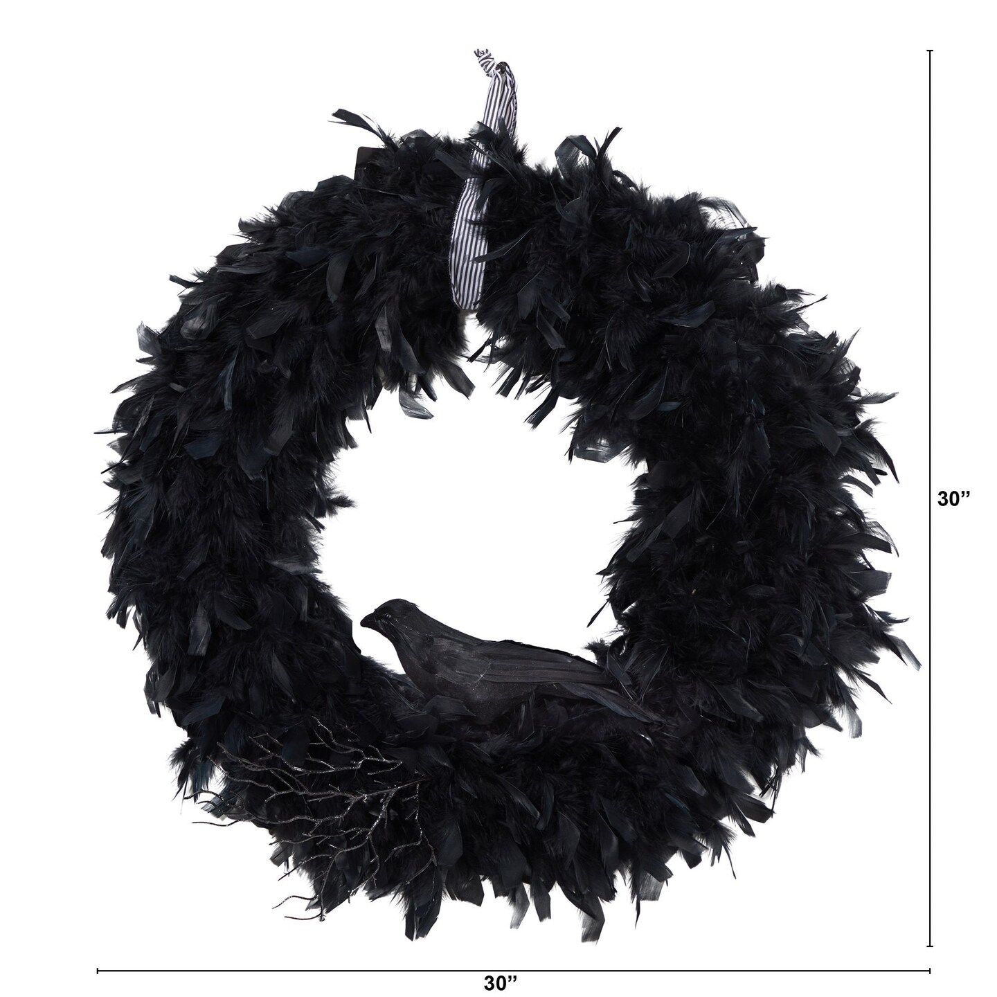 30&#x22; Halloween Raven Black Feather Wreath