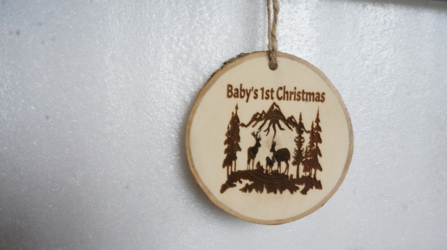 Mama bear wood slice Christmas ornament or magnet, laser