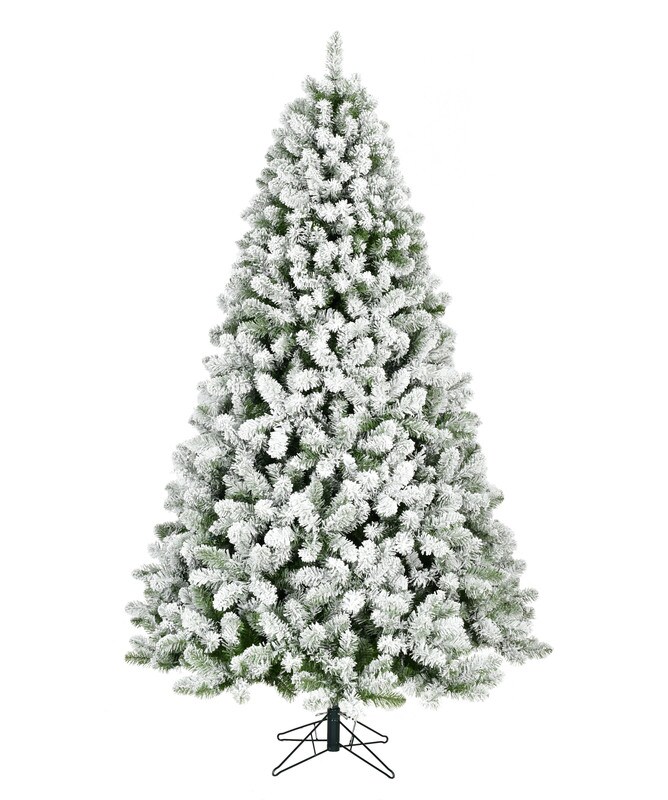 Unlit Heavy Frosted Green Aspen Fir Christmas Tree - Wide Metal Stand, Realistic Pine Needles - Festive Holiday Decor, Space-Saving Xmas Tree, Snow-Covered Design