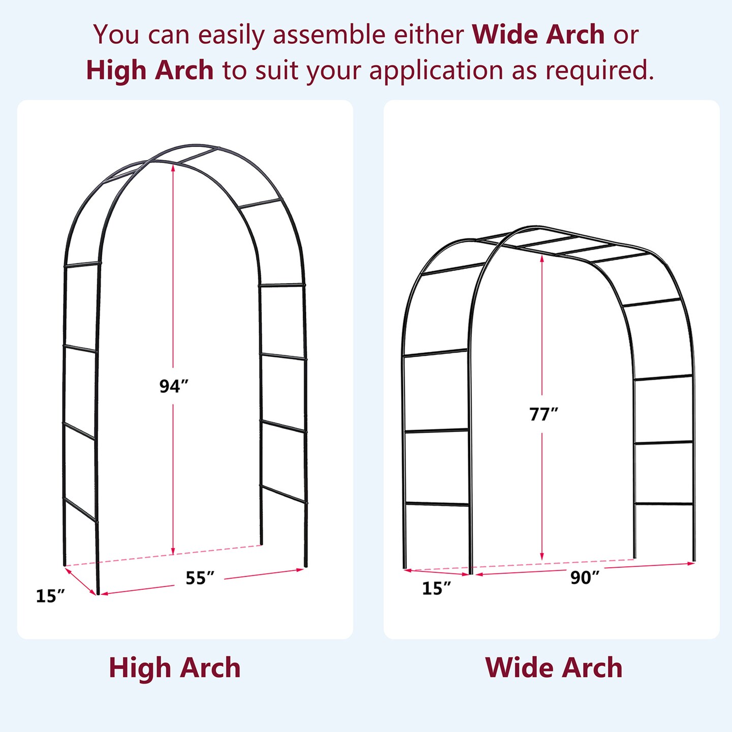 Adjustable Arbor Metal Garden Arch Trellis for Garden or Wedding Decor