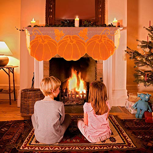 Fall Thanksgiving Decor Fireplace Scarf 20 x 60 Inch Brown Mantle Scarves Cover Lace Fall Runner for Thanksgiving Door Decorations Autumn Table Cover (Brown)