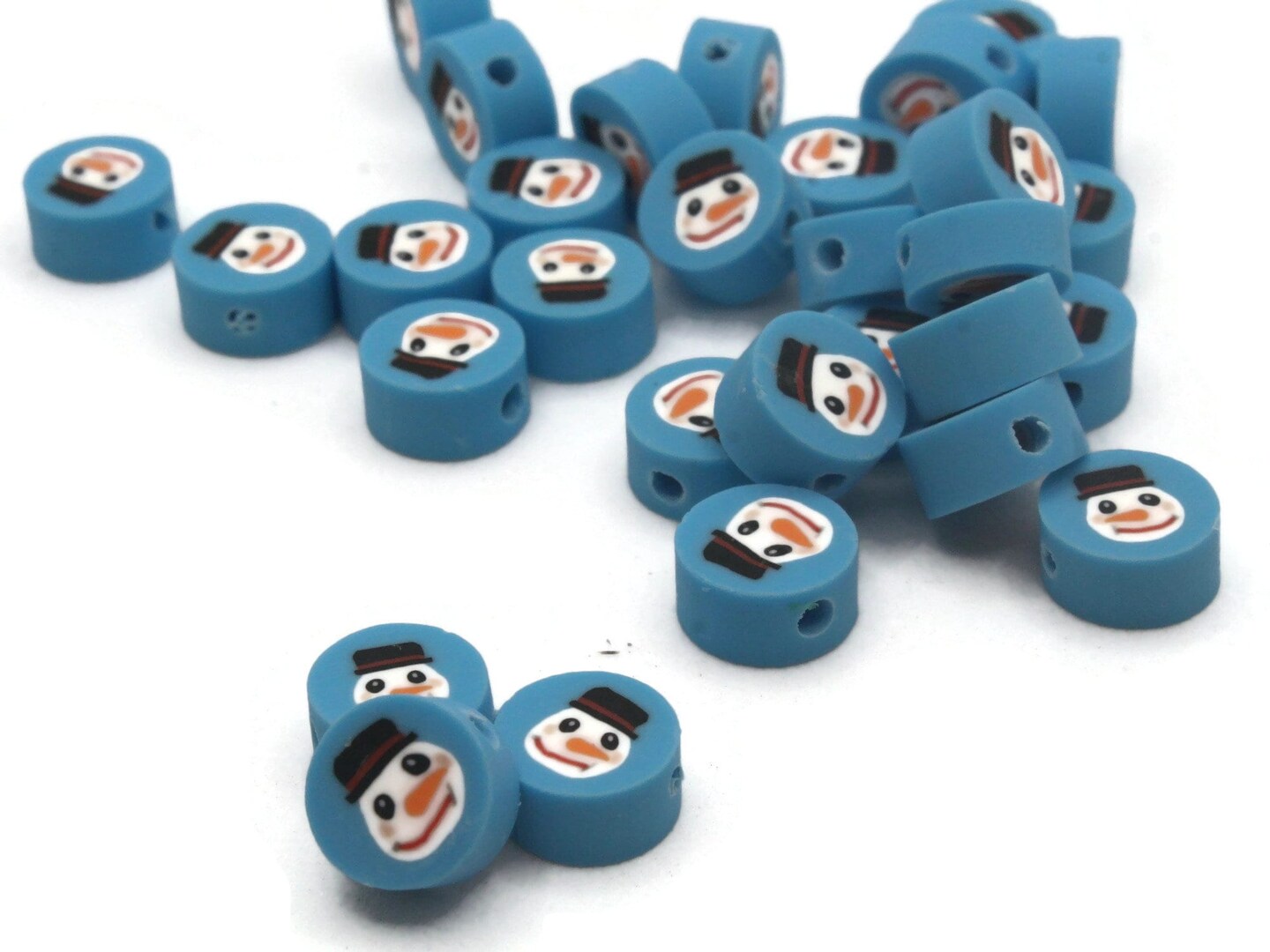 30 Snowman Polymer Clay Sky Blue and White Christmas Beads